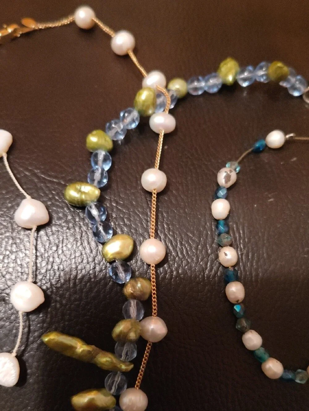 Freshwater Pearl and Green Bead Necklace Set - Women Jewelry - Picture 4 of 5
